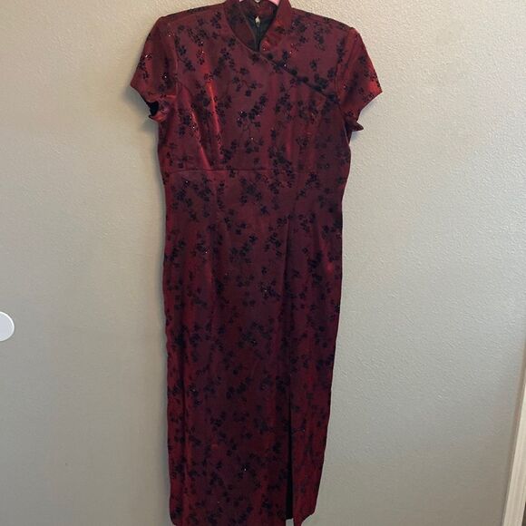 Vintage- dark red Japanese inspired dress- Size 10P - Picture 1 of 11